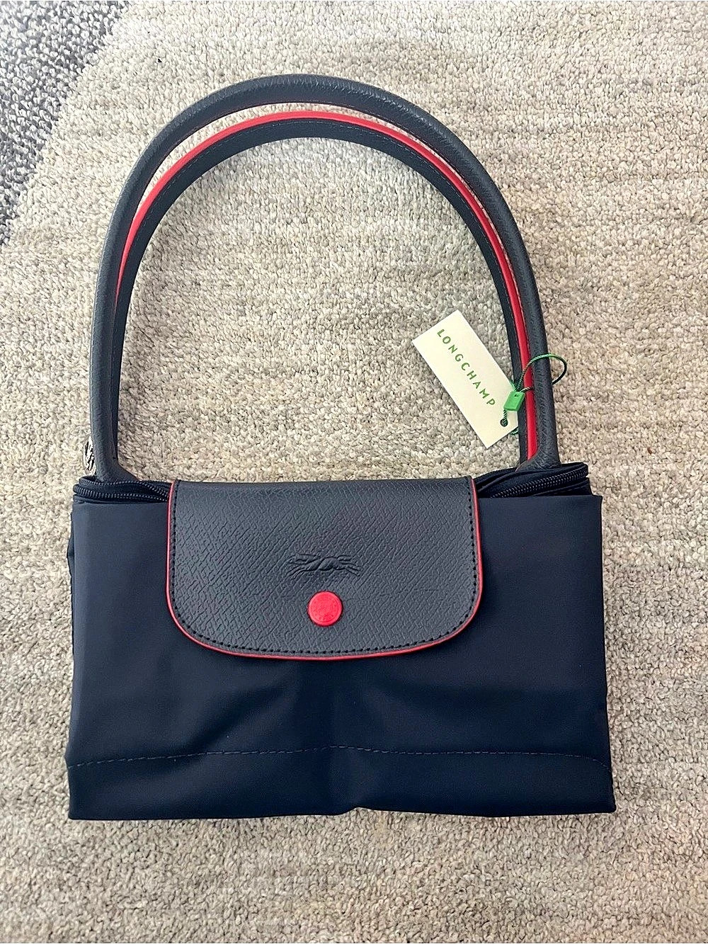 Longchamp Le Pliage Shoulder Bag in navy & Red NWT